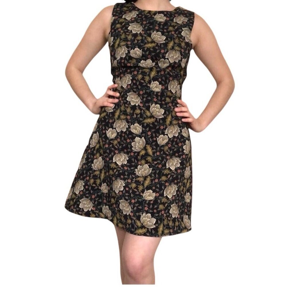 Zara Basic Black Multi Color Floral Fit Flare Sleeveless Dress Size XS
